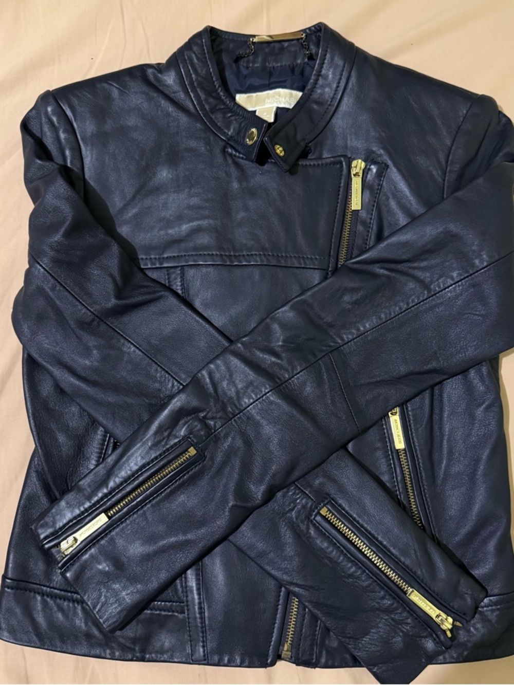 MICHAEL Michael Kors Black Leather Jacket with Gold Hardware - Picture 9 of 10